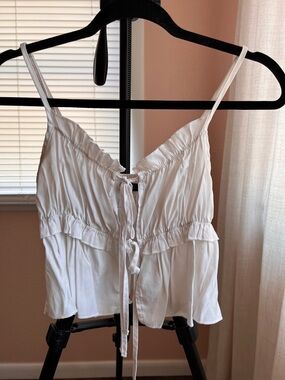 White Tie-Front Ruffled Cami Top - Women